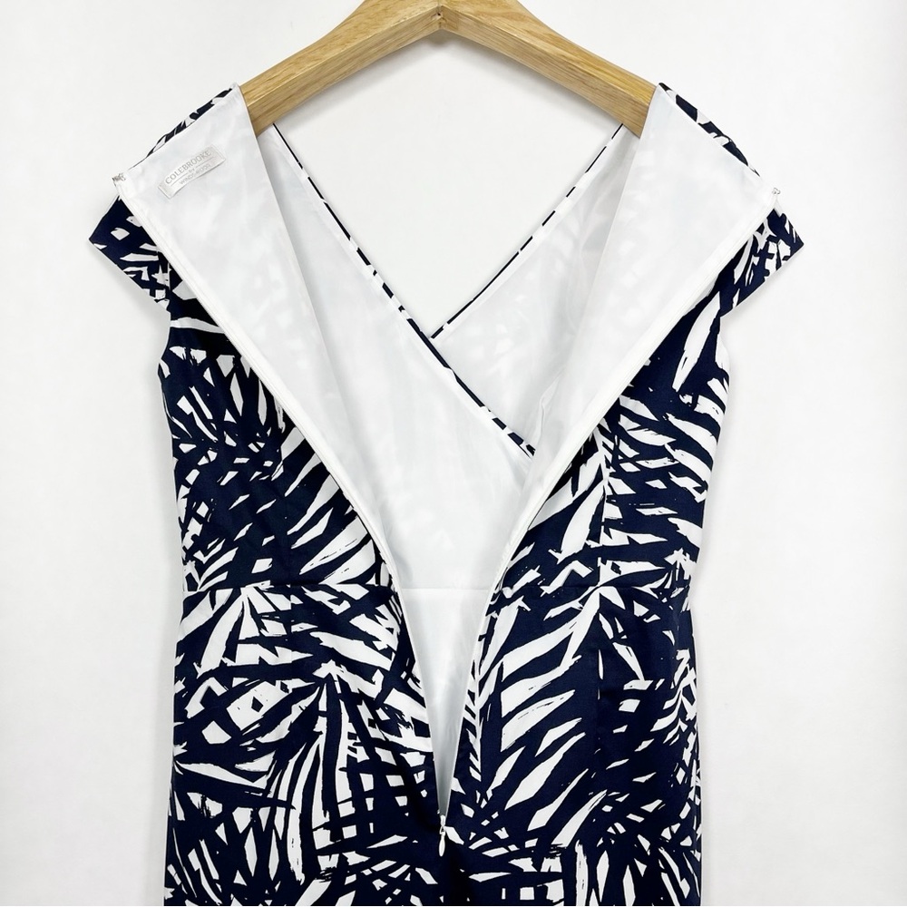 Colebrook Black and White Midi Sheath Dress with Cap Sleeves Size 10 Palm Leaf - Picture 8 of 12